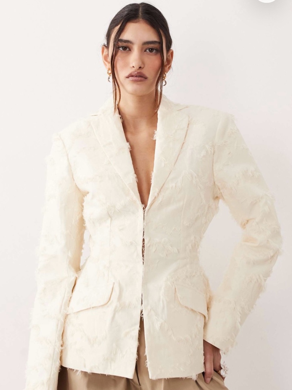 Arrange Women's Cream Cinched Textured Blazer Jacket